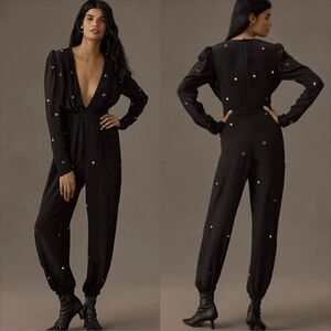 Farm Rio Black Mirror Embroidered Jumpsuit size XL